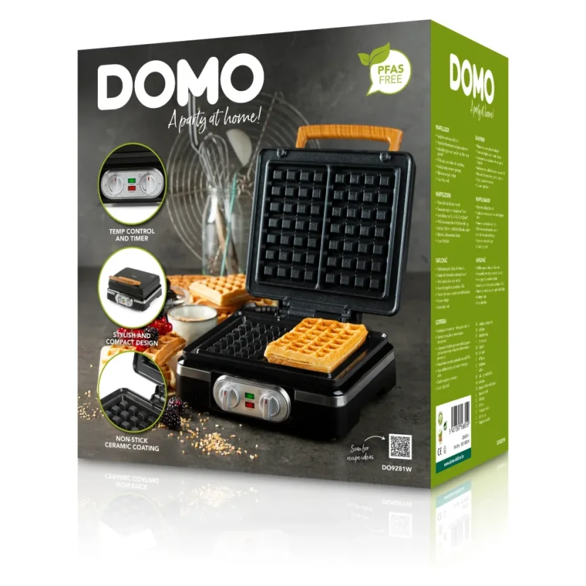 Vaflovač 4x7 s termostatem a časovačem - černý - DOMO DO9281W