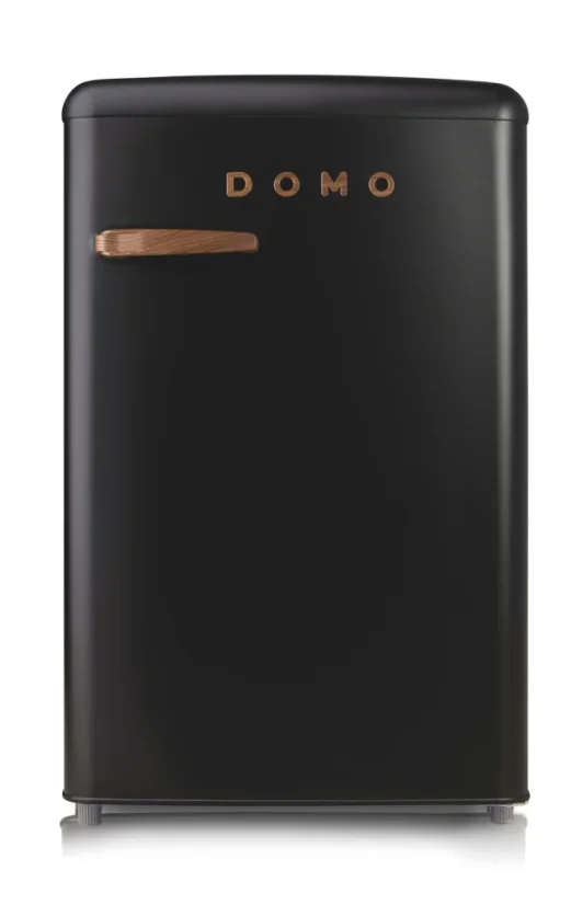 Retro mrazák - matně černý s dekorací dřeva - DOMO DO91777R