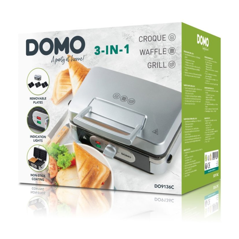 Sendvičovač - Gril - Vaflovač - 3v1 - stříbrný - DOMO DO9136C