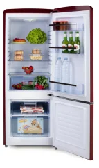 Retro chladnička s mrazničkou dole - bordó - DOMO DO91707R