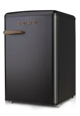 Retro mrazák - matně černý s dekorací dřeva - DOMO DO91777R